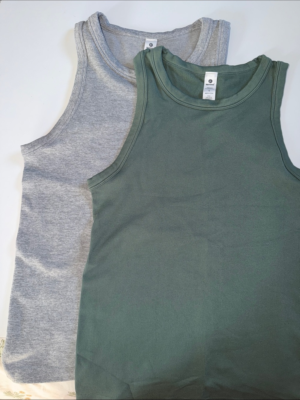 90 Degree By Reflex Ribbed Tank Top Set — Olive Green & Heather Gray